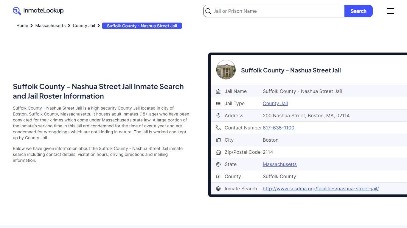 Suffolk County - Nashua Street Jail (MA) Inmate Search Massachusetts ...